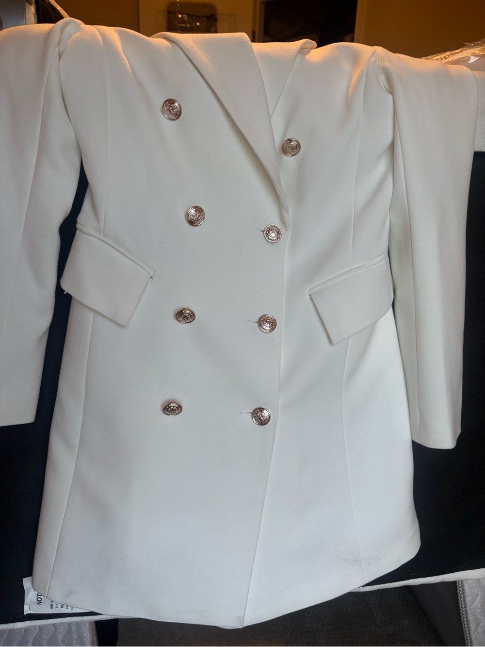 Lulu's Cream Double-Breasted mid length Blazer Coat with Gold Buttons - Picture 2 of 3